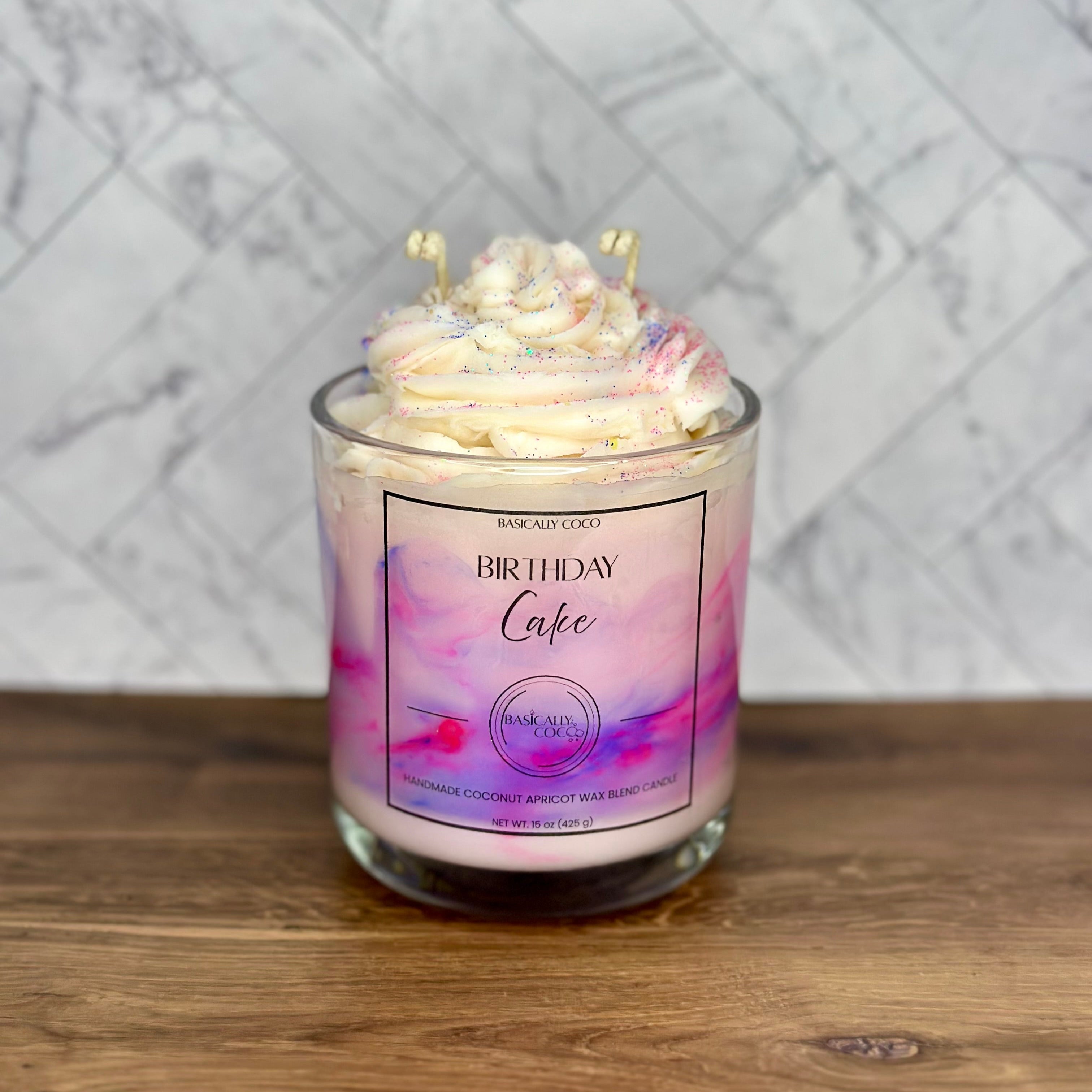 Birthday Cake Coconut Apricot Wax Blend Container Candle 15oz 425g